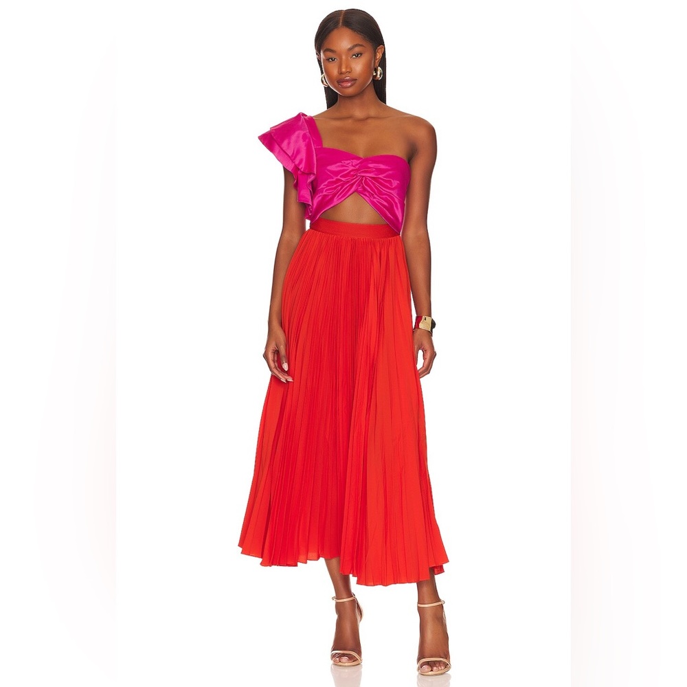 Amur Cleopatra Pleated Dress Scarlet Orange Pink Lemonade